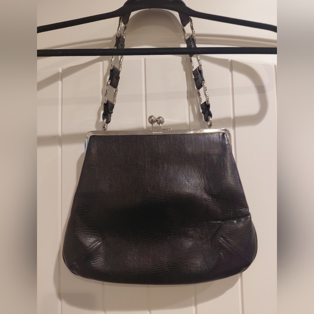 BURBERRY Black Leather Kiss-Lock Purse